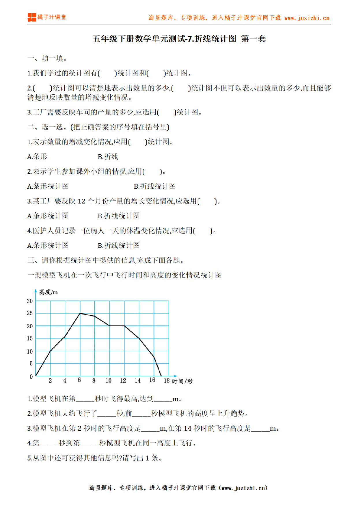 【人教版数学】五年级下册第七单元《折线统计图》检测卷1（含答案）