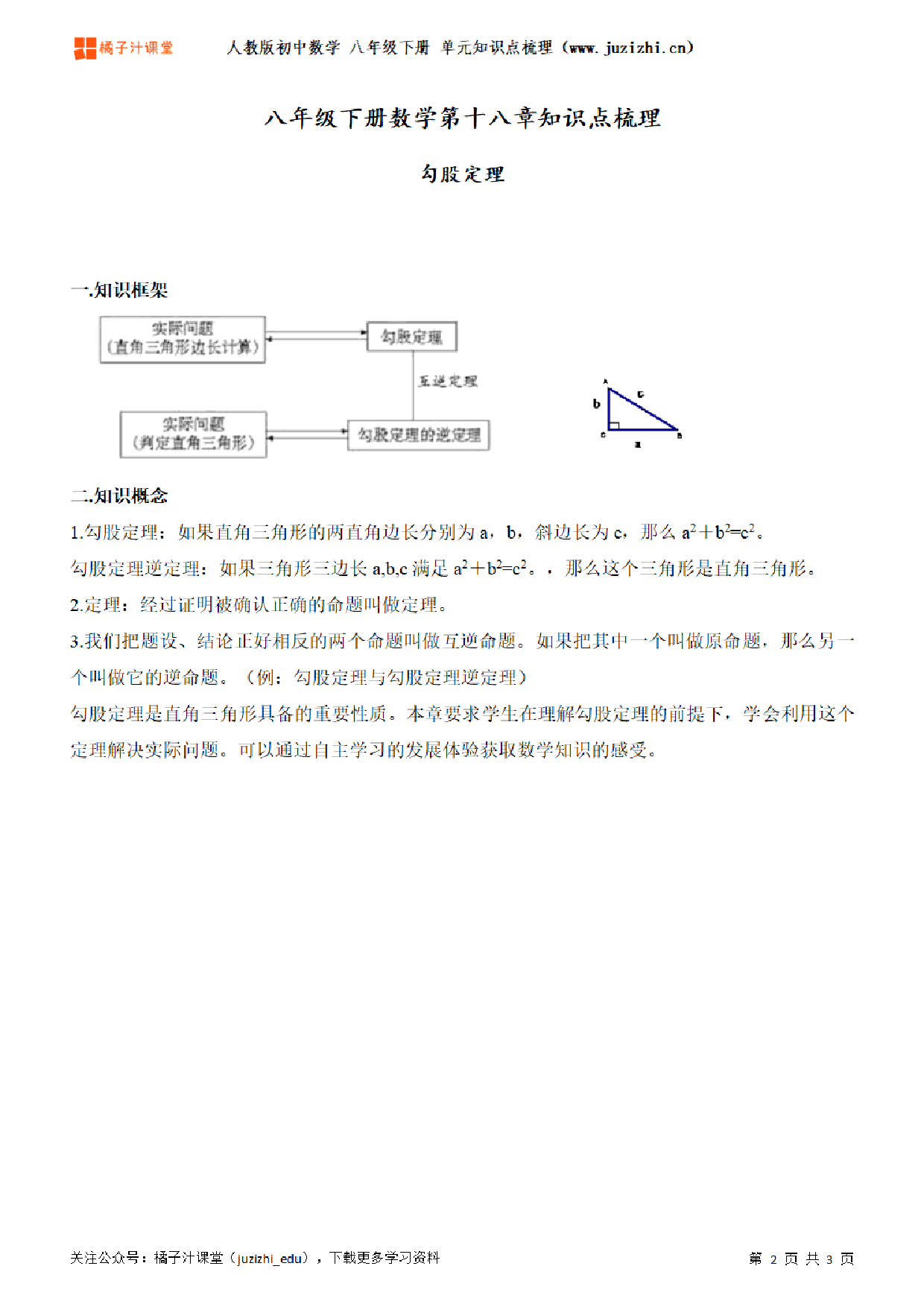 人教版初中数学八年级下册第十八章单元知识点梳理