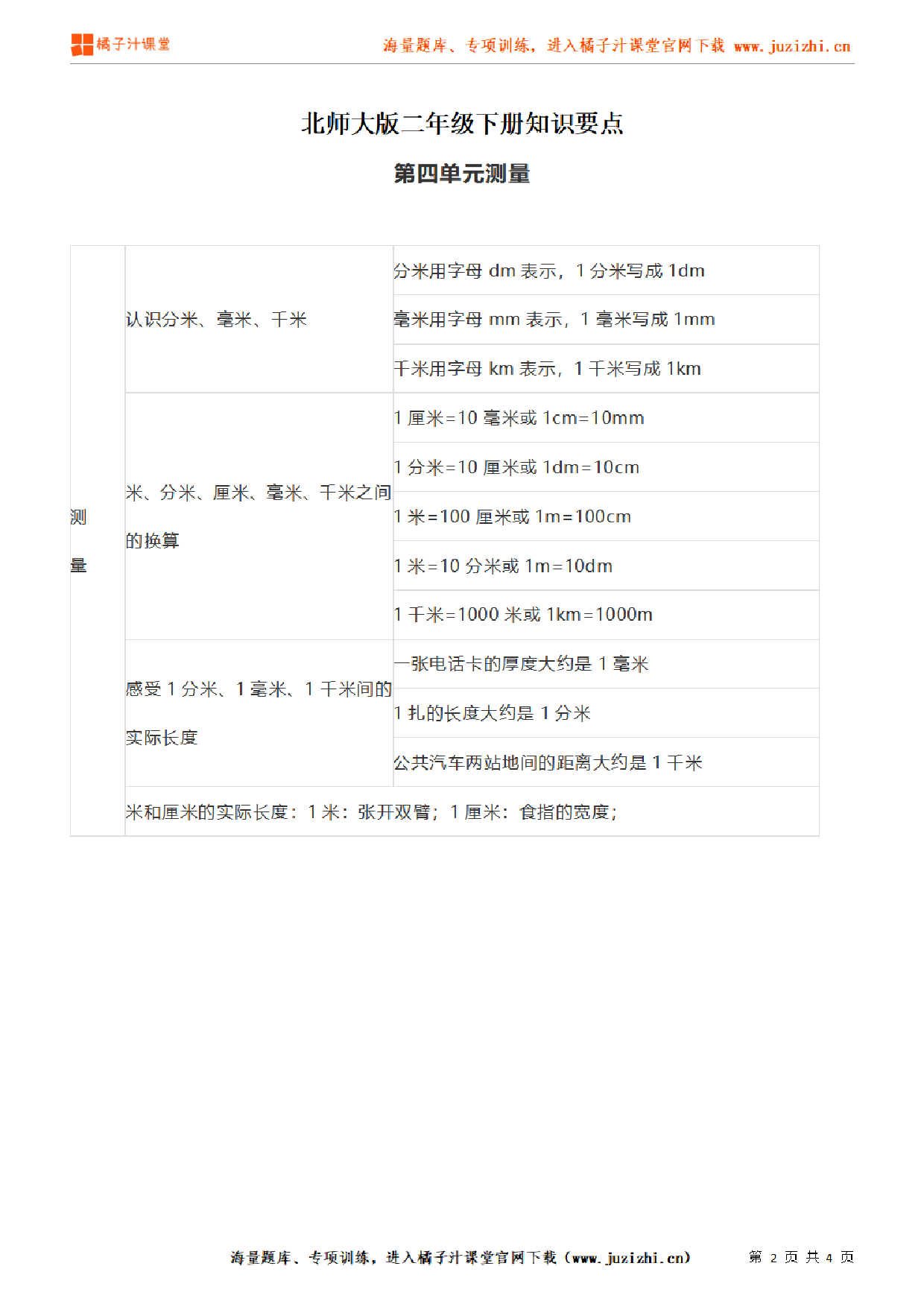 【北师大版】二年级下册数学第4、5单元知识点汇总