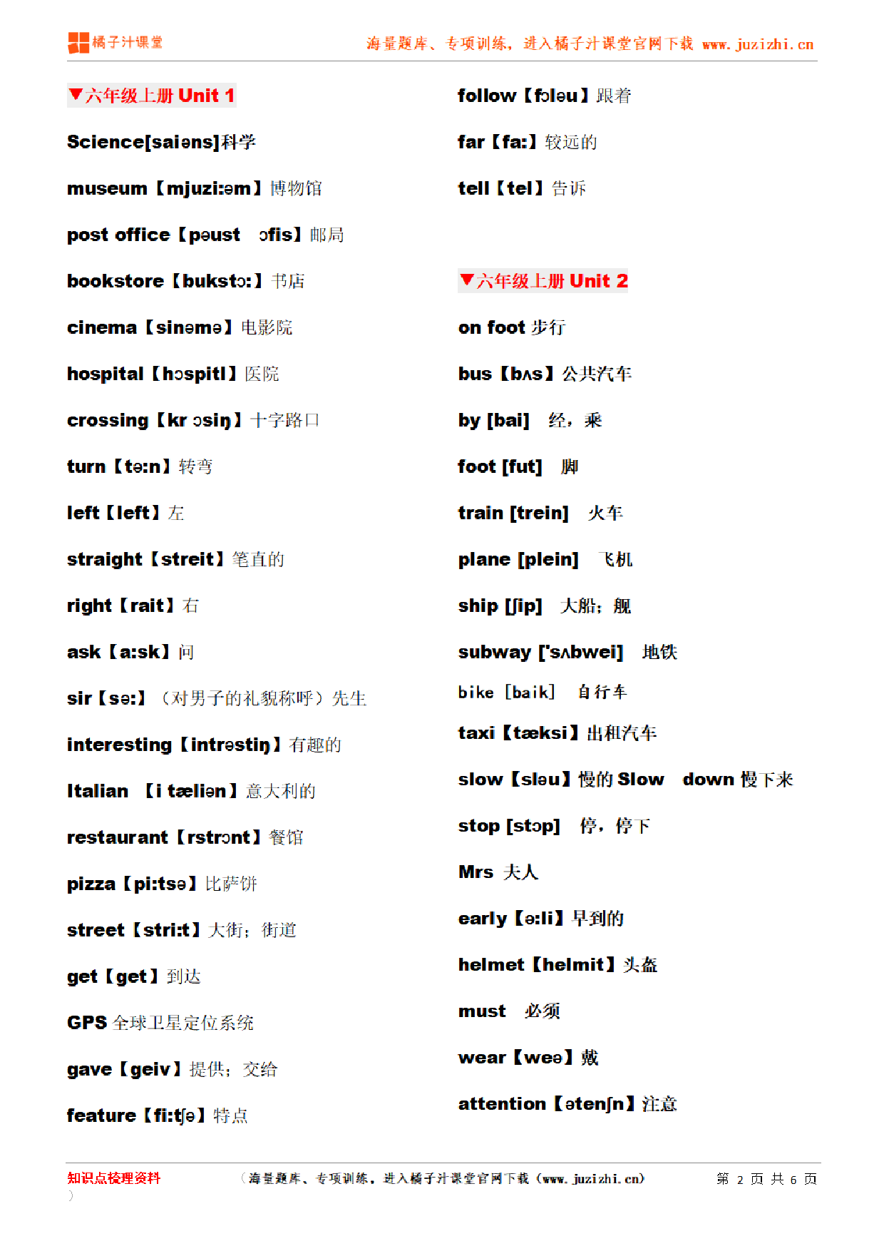 【人教PEP】6年级英语上册单词表