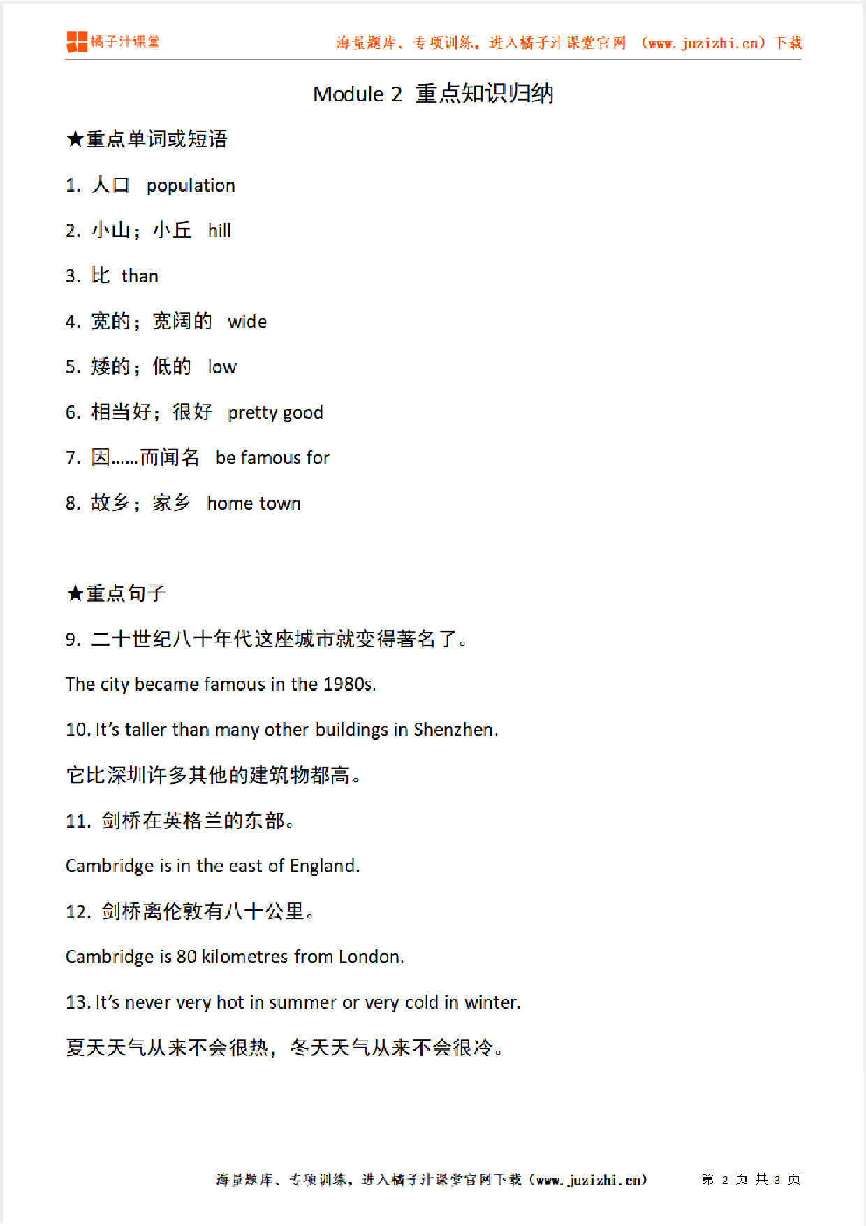 外研版初中英语八年级上册 Module 2 知识点