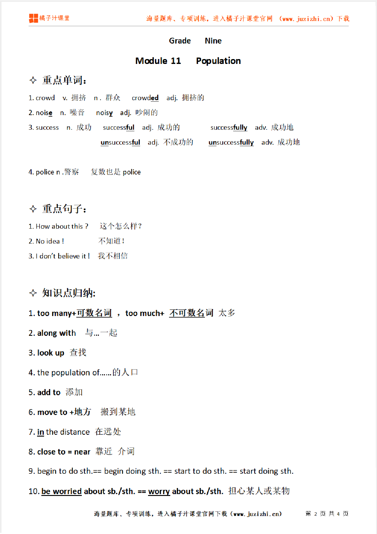 外研版初中英语九年级上册  Module 11   知识点