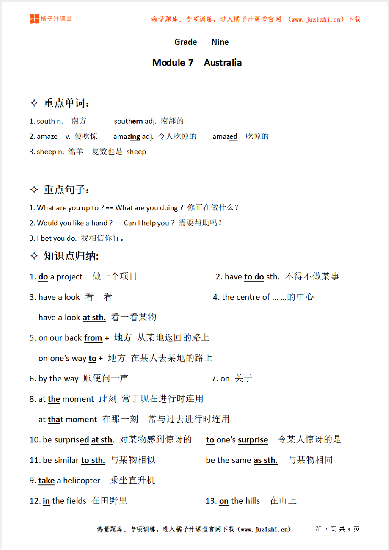 外研版初中英语九年级上册  Module 7   知识点