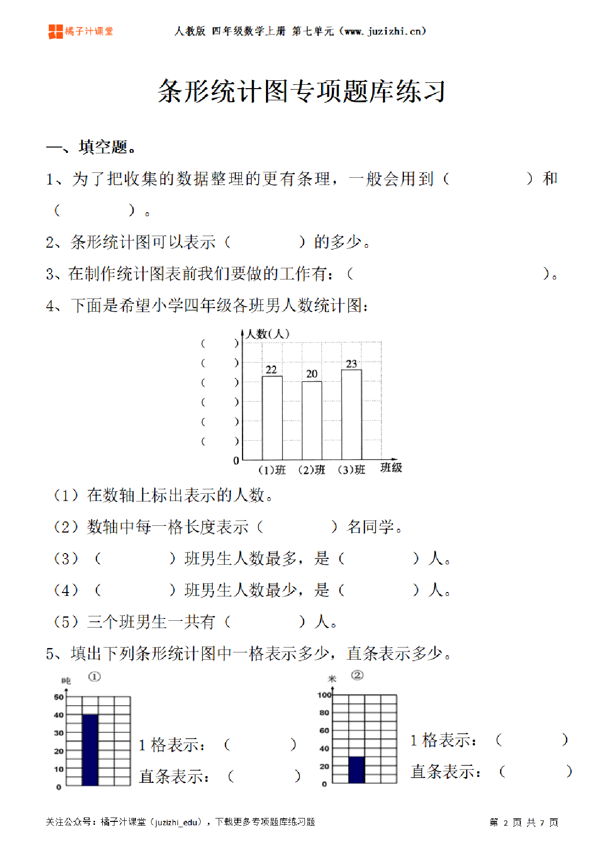 【人教版数学】四年级上册七单元《条形统计图》专项题库练习题