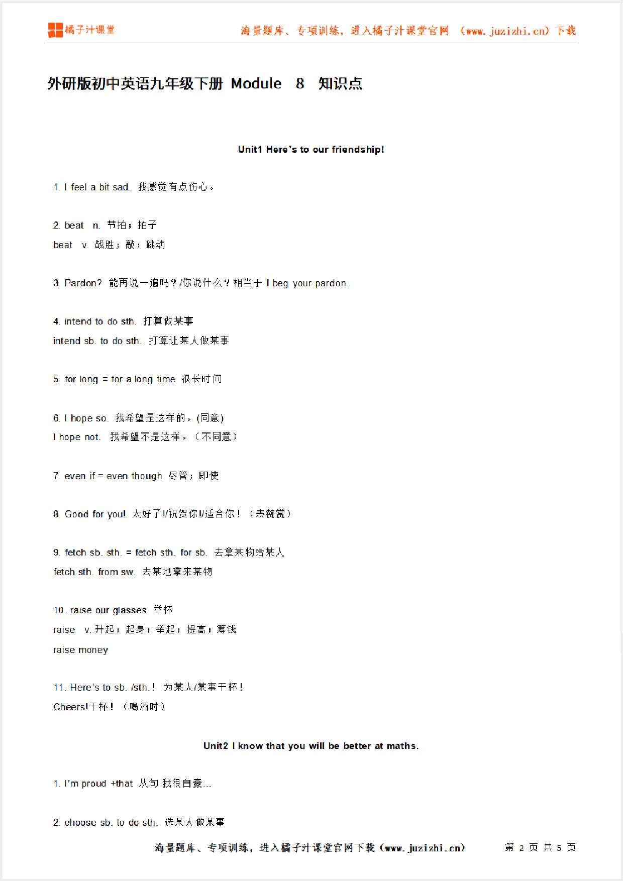 外研版初中英语九年级下册  Module 8   知识点