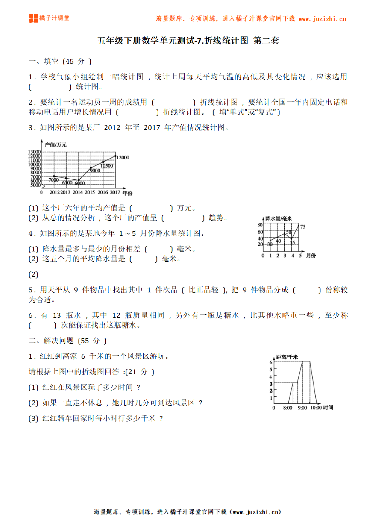 【人教版数学】五年级下册第七单元《折线统计图》检测卷2(含答案)