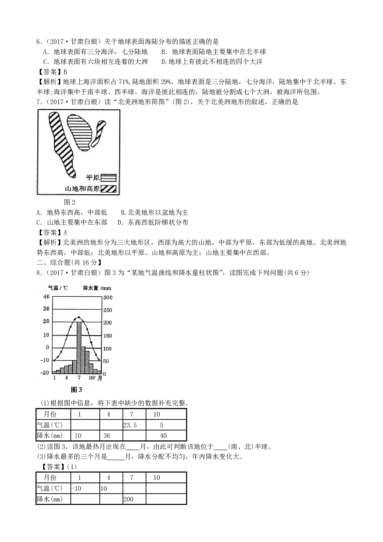 2017年甘肃省白银学业考地理(WORD版,有解析、答案)历年真题