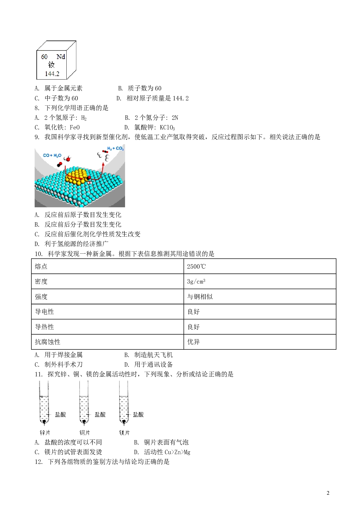 2018年四川省成都市中考化学历年真题