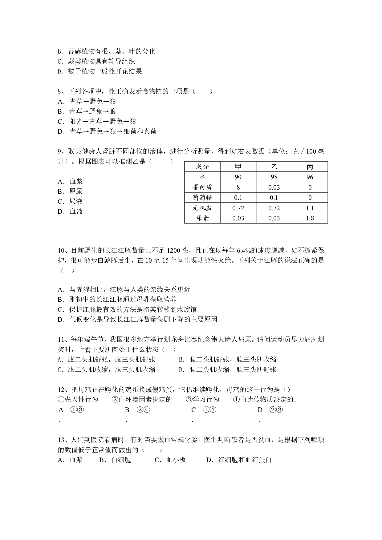 2017湖北武汉市八年级生物结业考试题