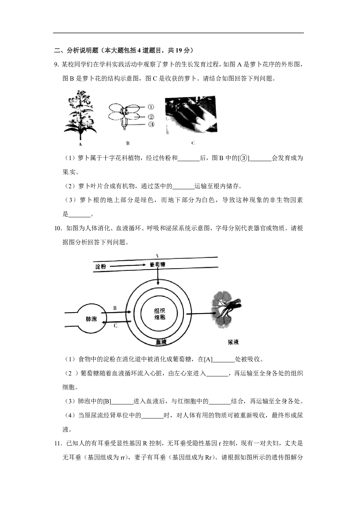 2020年甘肃省平凉市初中毕业生物学试卷