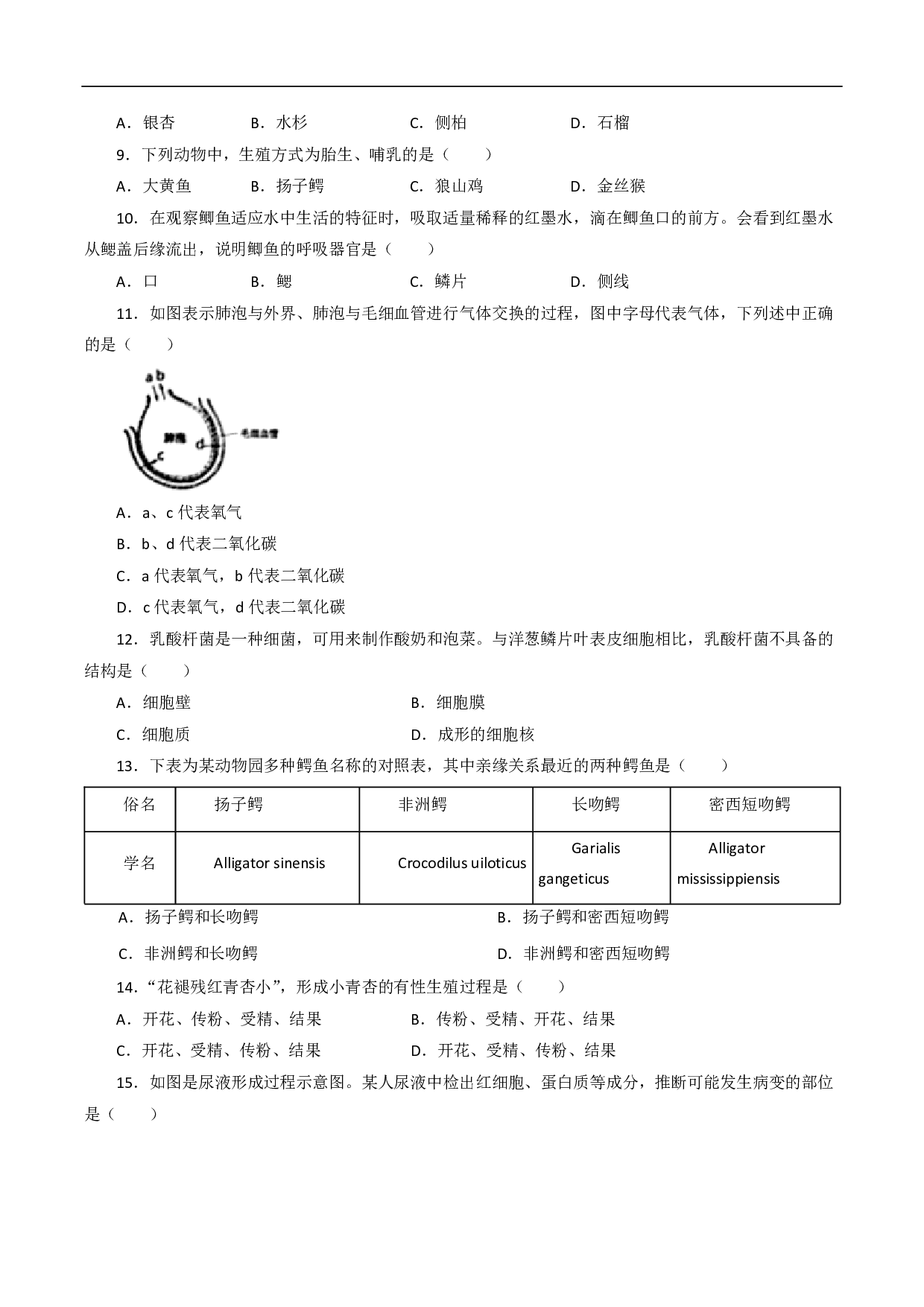 2020年江苏省南通市中考生物试卷(解析版)