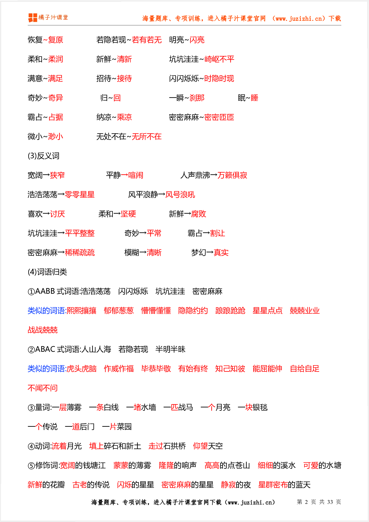 部编版四年级上册语文期末知识点归纳