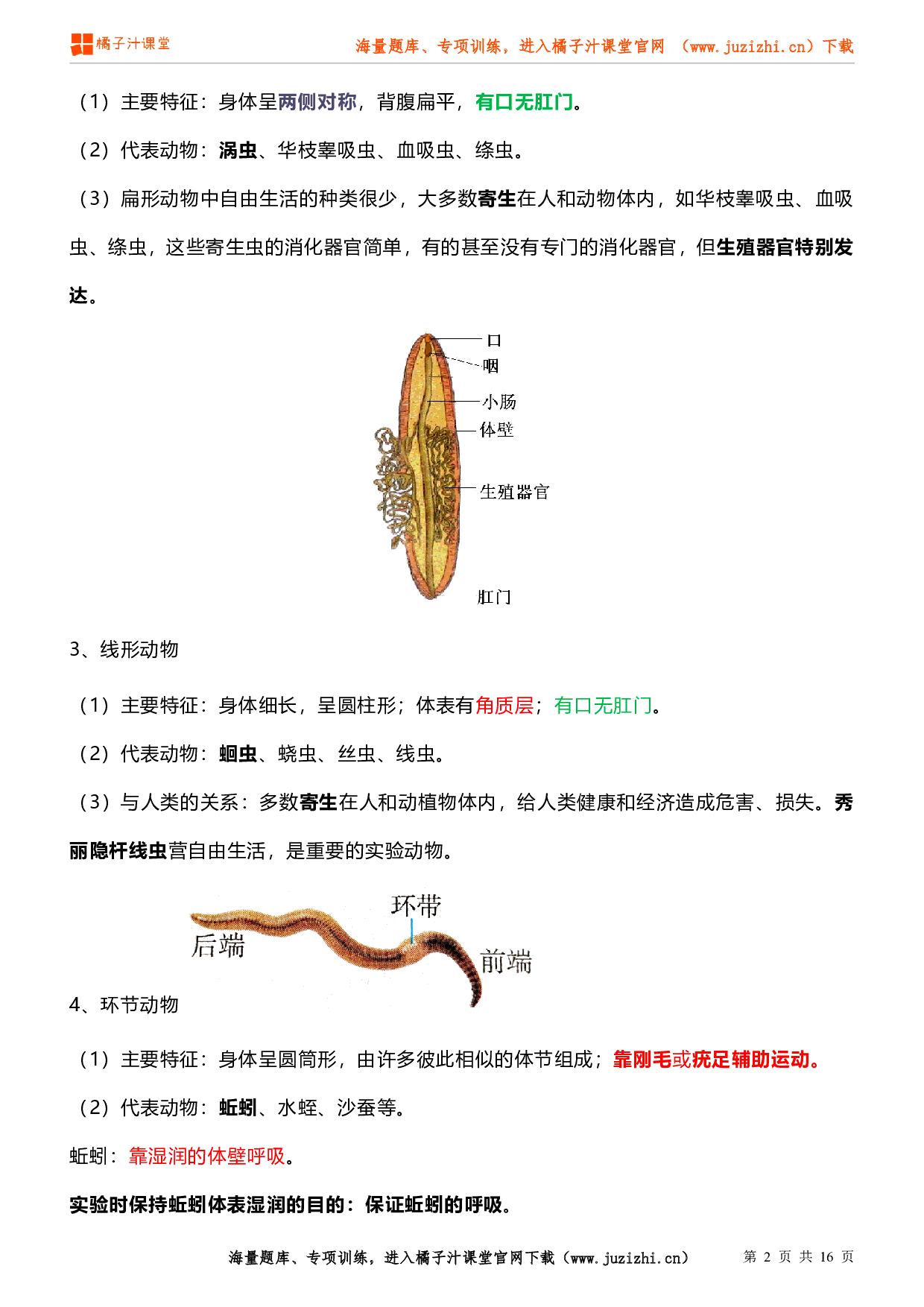 【人教版】初中生物八年级上册知识点汇总