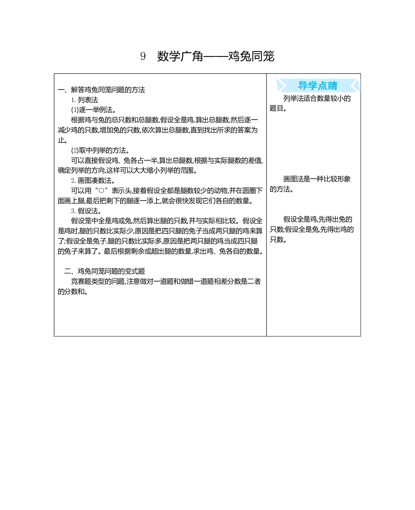 人教版小学数学四年级下册期末专项复习：9.数学广角---鸡兔同笼